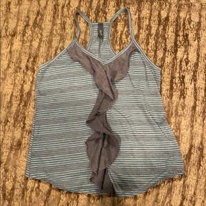 Striped Ruffle Racerback Tank L grey blue